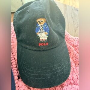 Ralph Lauren Black Polo Bear Baseball Cap with Multicolor Embroidery